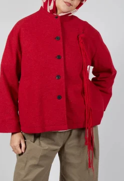 High Neck Jacket with Contrast Lining in Dark Red