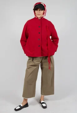 High Neck Jacket with Contrast Lining in Dark Red