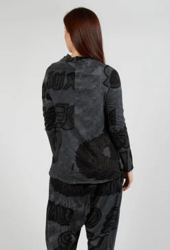 High Neck Jersey Top in Rock Print