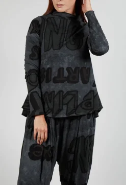 High Neck Jersey Top in Rock Print