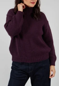High Neck Jumper in Aubergine