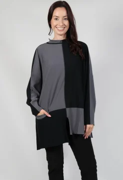 High Neck Jumper in Black Grey Check