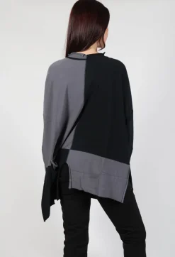 High Neck Jumper in Black Grey Check
