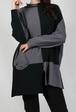 High Neck Jumper in Black Grey Check