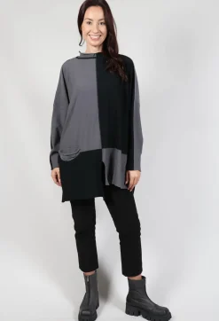 High Neck Jumper in Black Grey Check