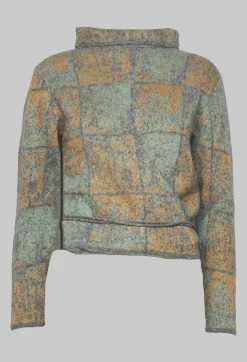High Neck Jumper with Check Design in Grey Multicolour