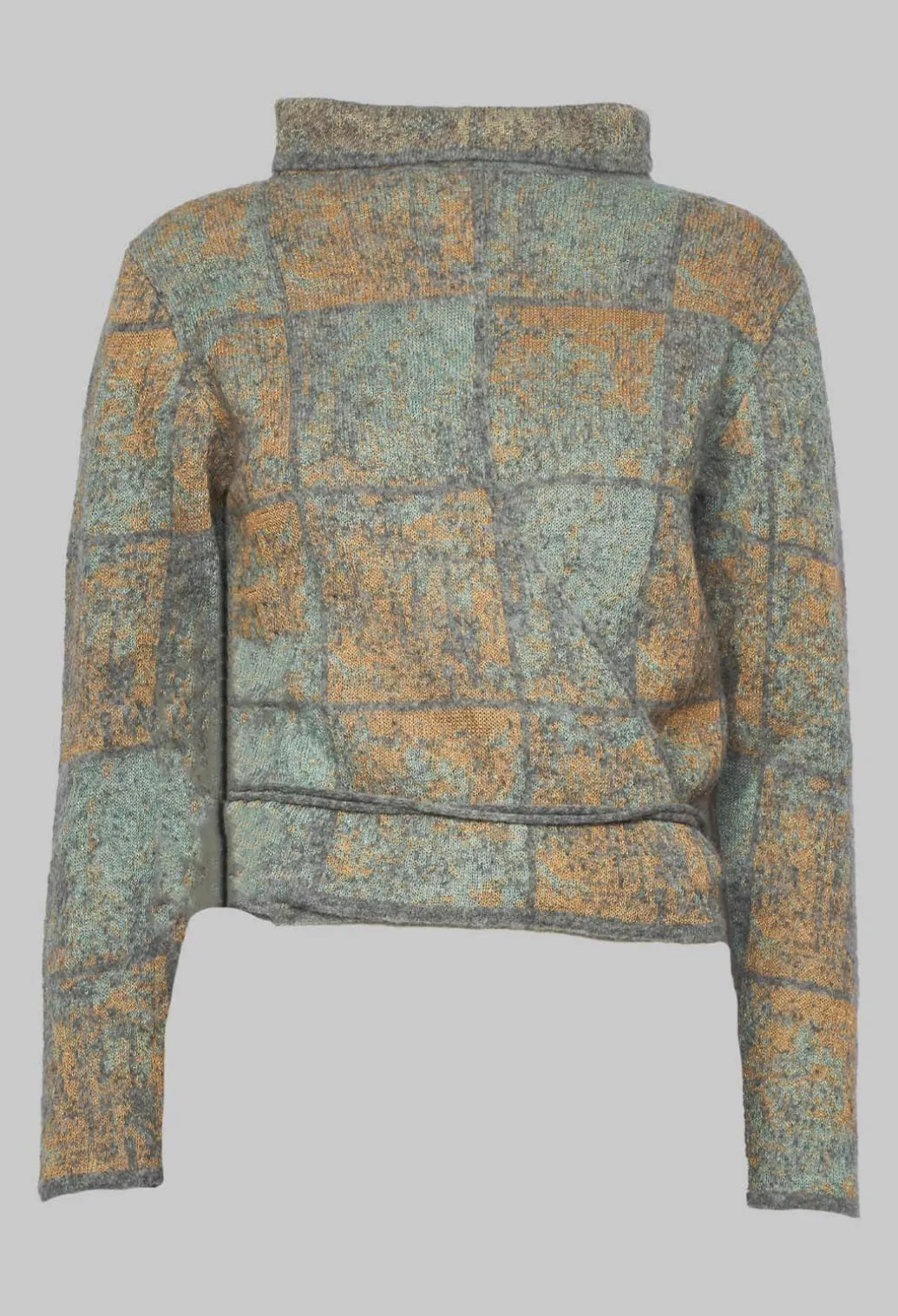 High Neck Jumper with Check Design in Grey Multicolour