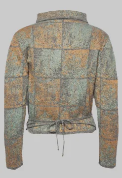 High Neck Jumper with Check Design in Grey Multicolour