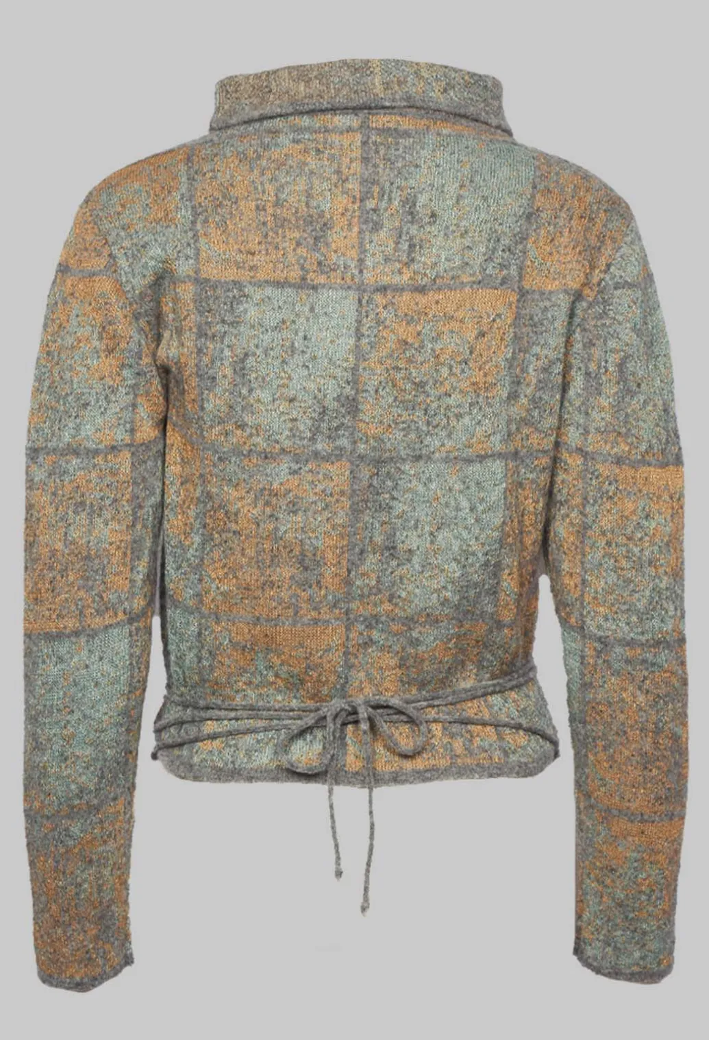 High Neck Jumper with Check Design in Grey Multicolour