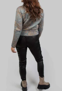High Neck Jumper with Check Design in Grey Multicolour