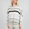 High Neck Knitted Top in Beige Stripe