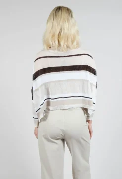 High Neck Knitted Top in Beige Stripe