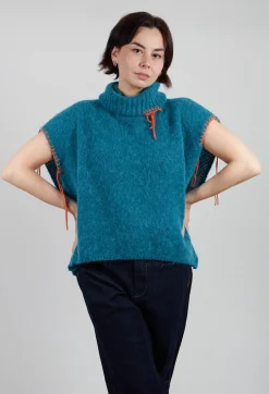 High Neck Knitted Vest in Teal