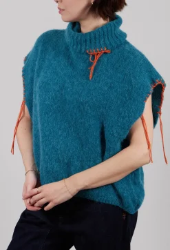 High Neck Knitted Vest in Teal