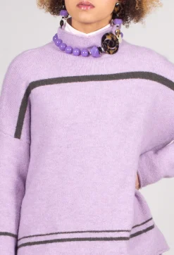 High Neck Stripe Jumper in Lilla