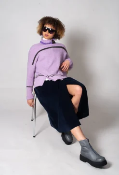 High Neck Stripe Jumper in Lilla