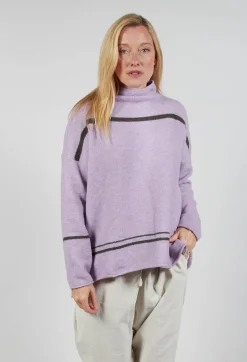 High Neck Stripe Jumper in Lilla