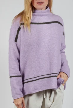 High Neck Stripe Jumper in Lilla