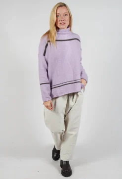 High Neck Stripe Jumper in Lilla
