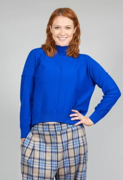 High Neck Sweater with Seam Detail in Royal Blue