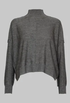 High Neck Sweater with Seam Detail in Grey