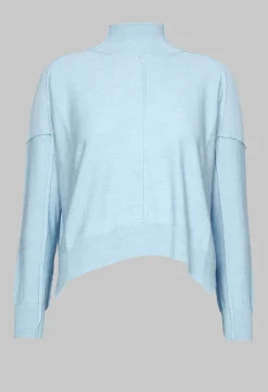 High Neck Sweater with Seam Detail in Light Blue