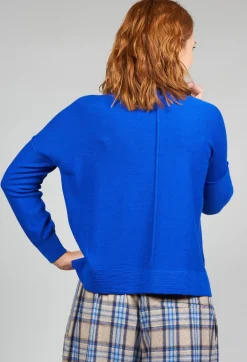 High Neck Sweater with Seam Detail in Royal Blue