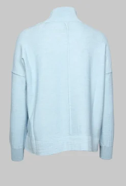 High Neck Sweater with Seam Detail in Light Blue