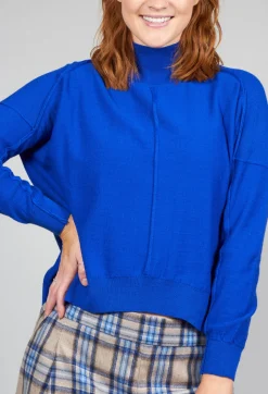 High Neck Sweater with Seam Detail in Royal Blue