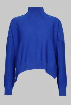 High Neck Sweater with Seam Detail in Royal Blue