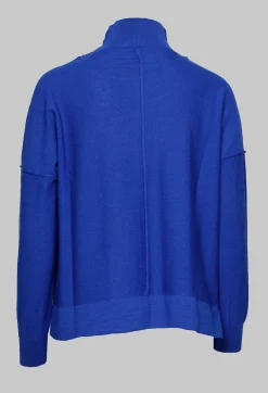 High Neck Sweater with Seam Detail in Royal Blue