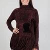 High Neck Top with Bubble Hem in Wood Flock Print