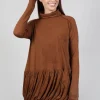 High Neck Top with Bubble Hem in Brick Print