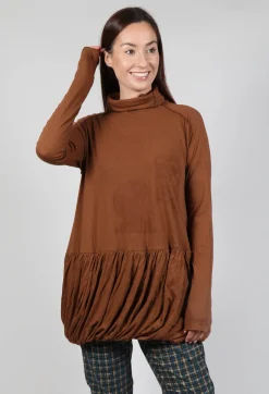 High Neck Top with Bubble Hem in Brick Print