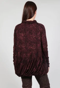 High Neck Top with Bubble Hem in Wood Flock Print