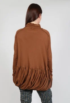 High Neck Top with Bubble Hem in Brick Print