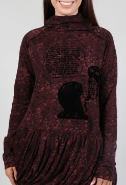 High Neck Top with Bubble Hem in Wood Flock Print