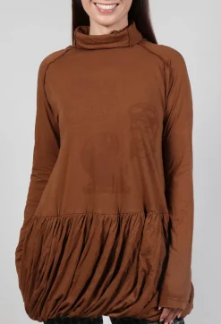 High Neck Top with Bubble Hem in Brick Print