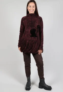 High Neck Top with Bubble Hem in Wood Flock Print