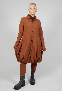 High Neck Top with Bubble Hem in Bronze Flock Print