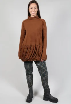 High Neck Top with Bubble Hem in Brick Print