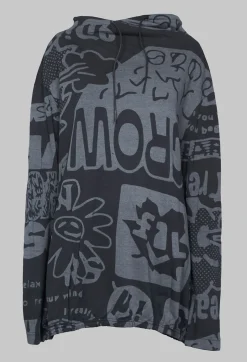 High Neck Top with Contrasting Back Fabric in Black Print