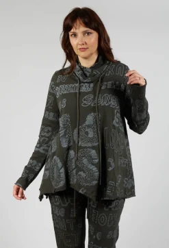 High Neck Top with Drawstring in Jungle Shiny Print