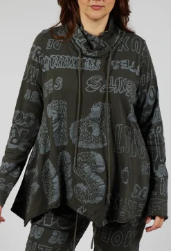 High Neck Top with Drawstring in Jungle Shiny Print
