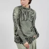 High Neck Top with Lettering Design in Defender Print