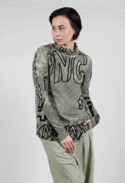 High Neck Top with Lettering Design in Defender Print