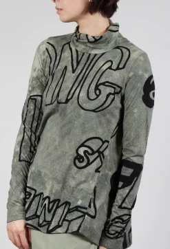 High Neck Top with Lettering Design in Defender Print