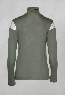 High Neck Top with Sheer Inserts in Khaki