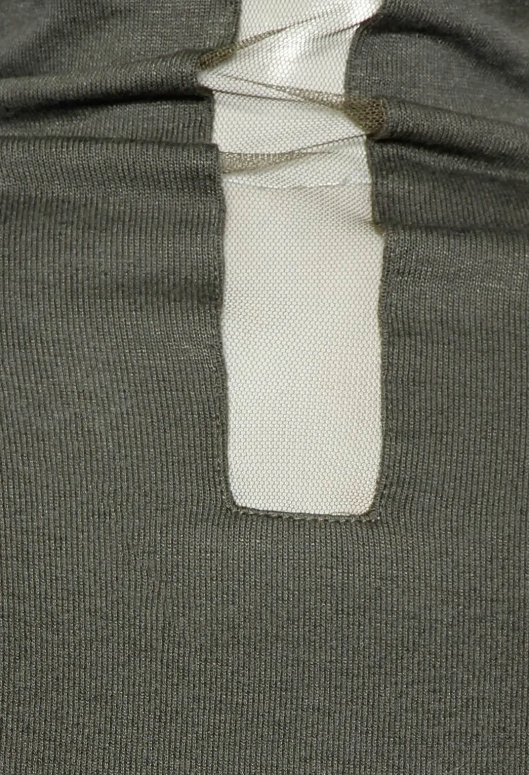 High Neck Top with Sheer Inserts in Khaki