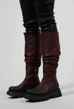 High Ruched Boots in Gasoline Lagrain